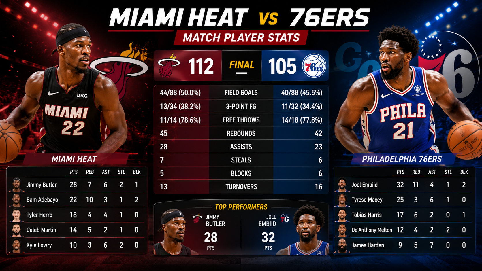 Miami Heat vs 76ers Match Player Stats Full Game Analysis